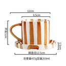 Axyaa Minimalist Stripe Ceramic Coffee Cup and Saucer Set