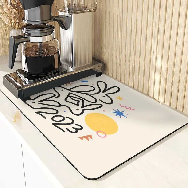 Axyaa Easter Rabbit Print Placemats & Coasters: Absorbent Kitchen Mats & Home Decor