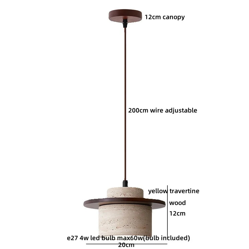 Axyaa Wabi Sabi Yellow Travertine Glass Pendant Light with Wood Handle