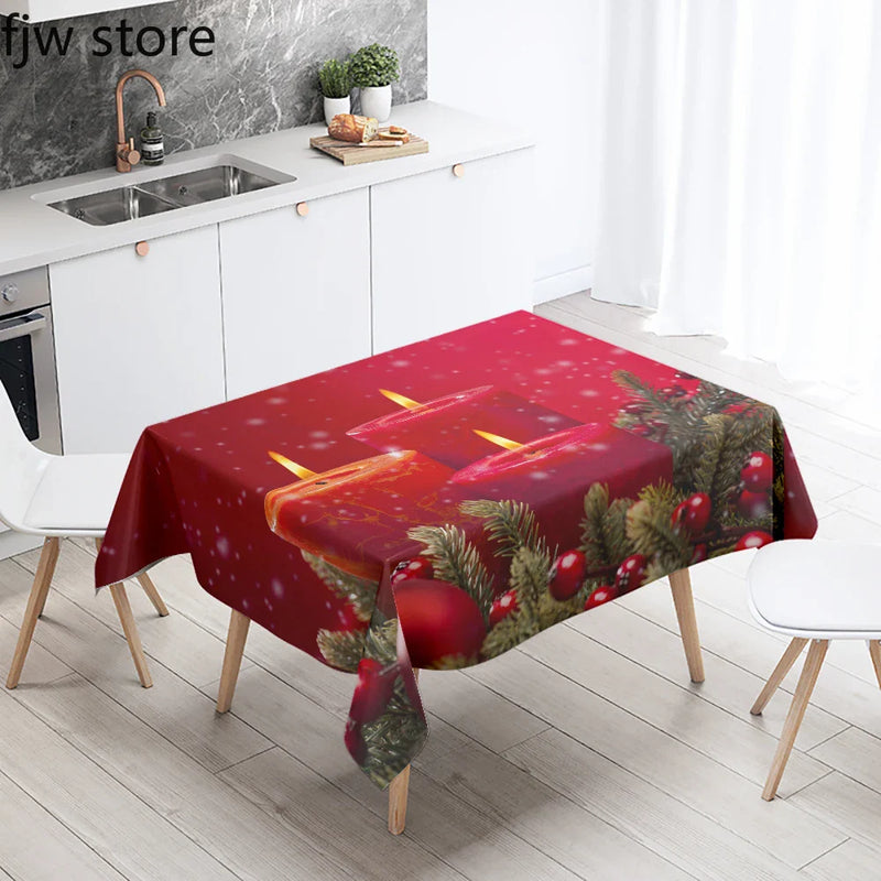 Axyaa Christmas Candle Printed Tablecloth Set