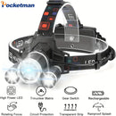 Axya Rechargeable LED Headlamp 4-mode Waterproof Head Lamp for Outdoor Activities