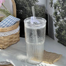 Axyaa 600ML Stripe Glass Cup with Lid and Straw - Cold Drinkware