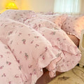 Axyaa Pink Tulip Duvet Set with Flat Sheet & Pillowcase Washed Cotton Queen Twin Full