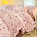 Axyaa Pink Tulip Duvet Set with Flat Sheet & Pillowcase Washed Cotton Queen Twin Full