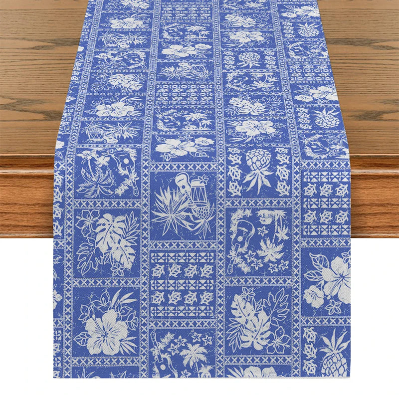 Axyaa Geometric Tropical Plant Table Runner for Indoor Outdoor Dining