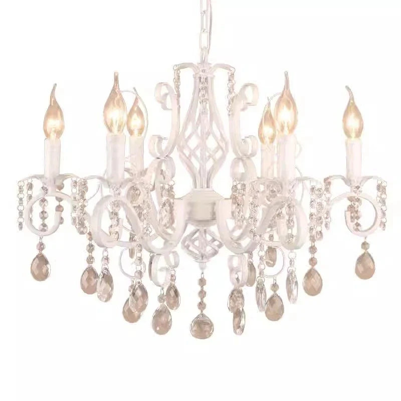 Axyaa Classic White Iron Chandelier with Crystal Pendants