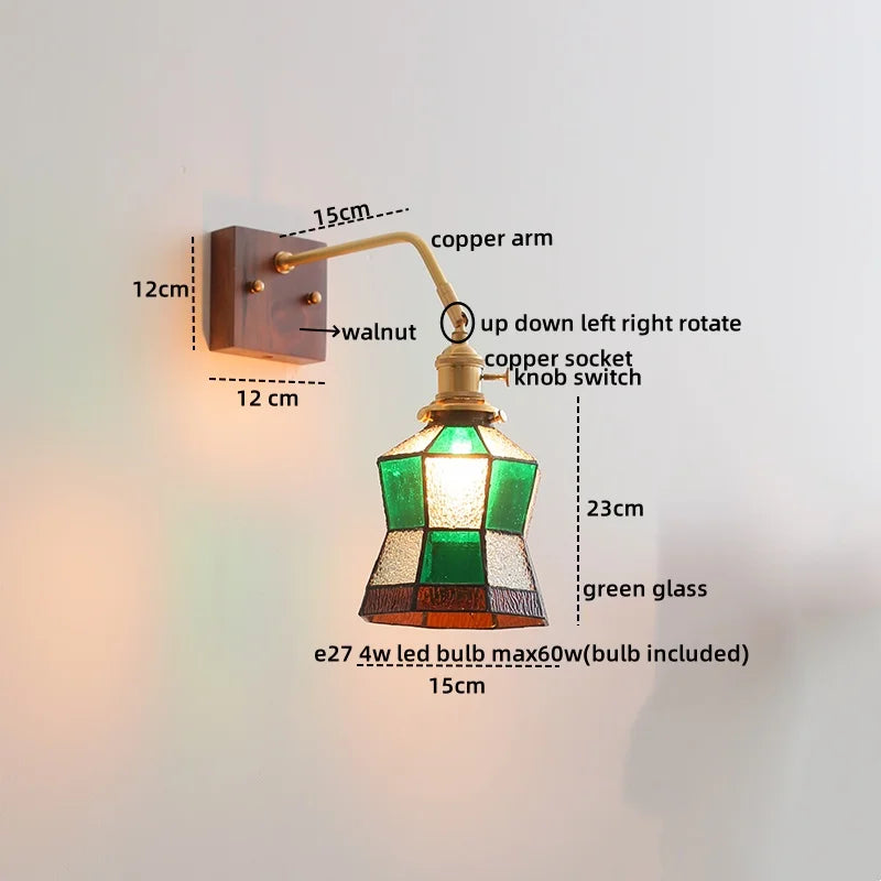 Axyaa Glass Walnut LED Wall Light Fixtures for Modern Home Decor