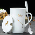 Axyaa Constellations Ceramic Mug Set with Spoon & Lid, 420ml Black Coffee Cup