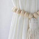 Wooden Bead Curtain Tiebacks by Axyaa - Boho Macrame Holdbacks with Cotton Rope