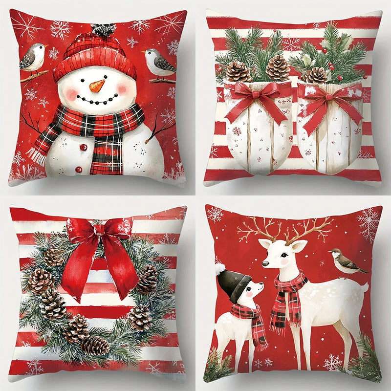 Axyaa Snowman Fawn Print Pillowcase Set - Festive Home Decor & Gift
