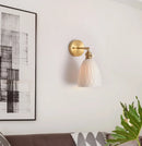 Axyaa Nordic Ceramic LED Wall Sconce for Living Bedroom, Brass Wall Lamp
