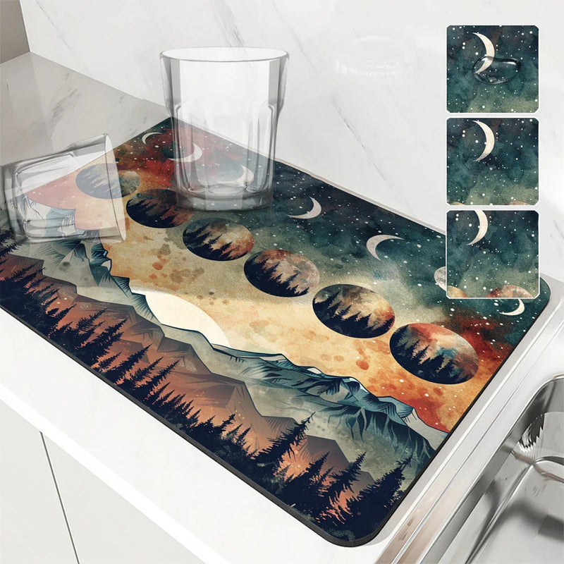 Axyaa Kitchen Drying Mat: Absorbent Dish Placemat & Table Cup Drying Mats