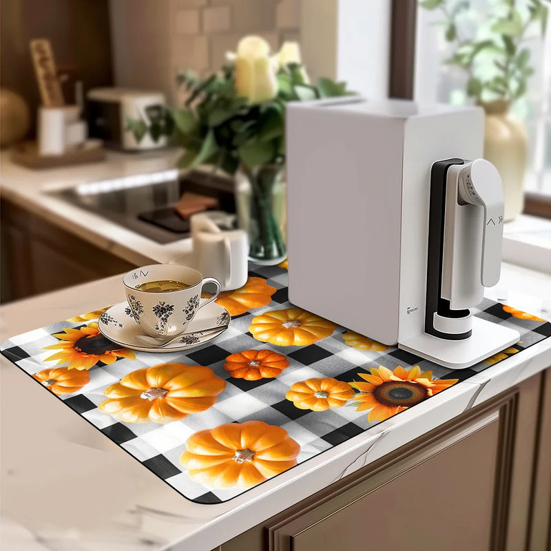 Axyaa Thanksgiving Coffee Cup Drying Mat Non-slip Diatoms Absorbent Kitchen Counter Drain Mats