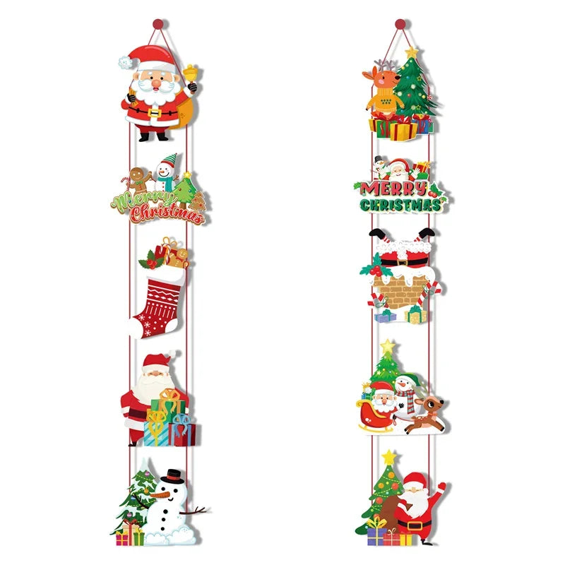 Axyaa Christmas Door Hanging Banner Santa Claus Snowman Xmas Front Door Ornament