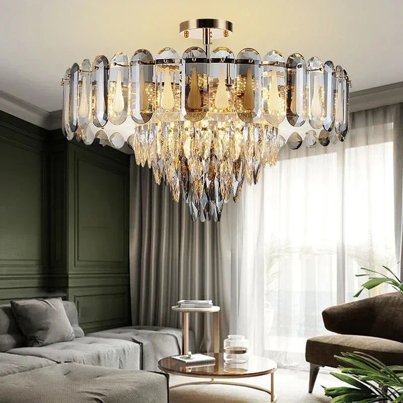 Axyaa Crystal Ceiling Chandelier: Modern LED Lustres Pendant Light for Luxurious Living Room