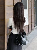 Axyaa Black Leather Multi-Purpose Shoulder Bag - Stylish College Commuter Handbag