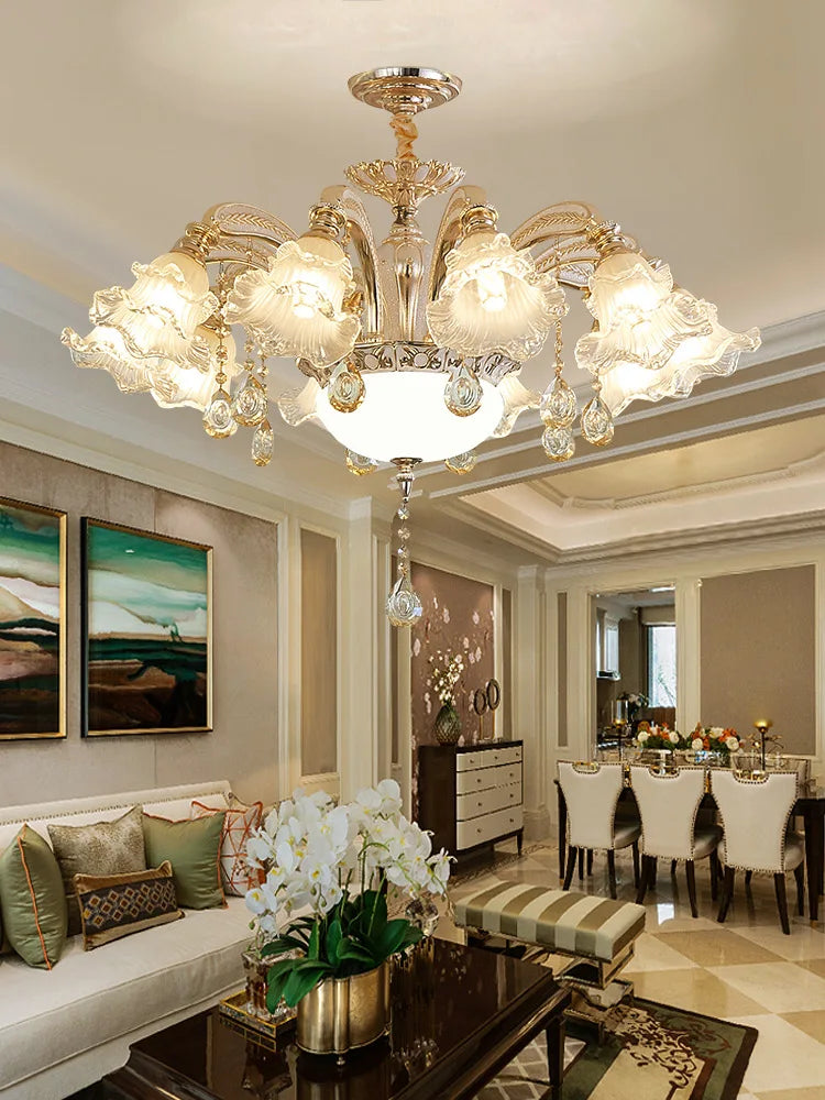 Axyaa Nordic Luxury Crystal Ceiling Chandelier for Living Room Lobby Lighting