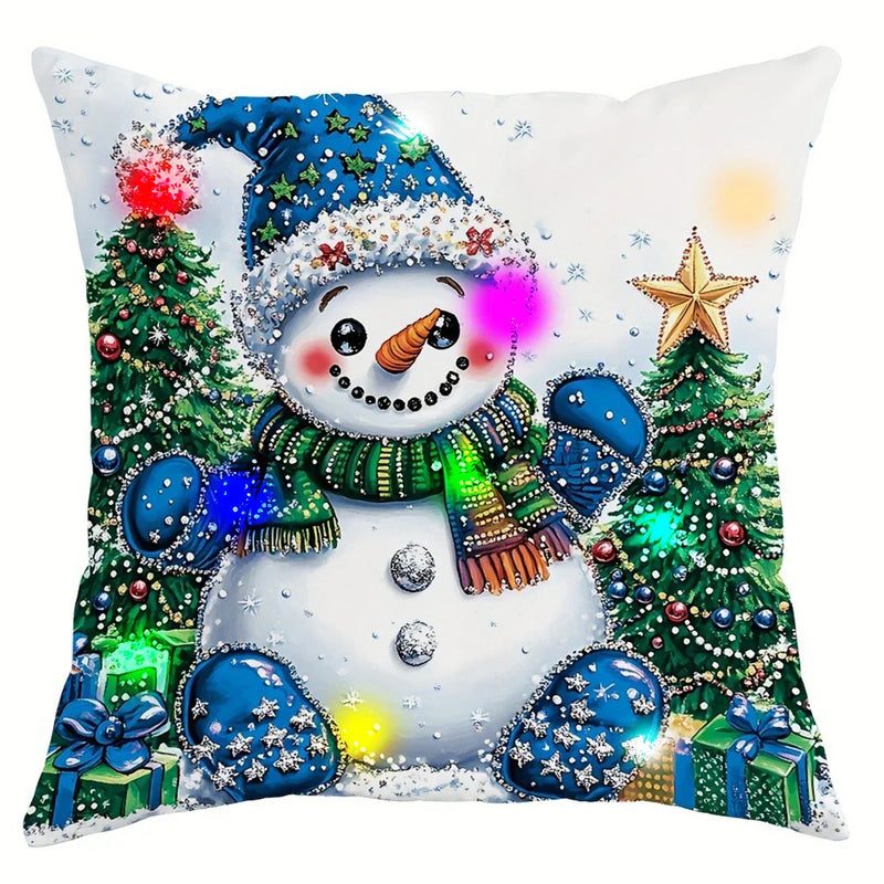 Axyaa LED Christmas Pillowcase with Santa Claus Snowman Garland Pattern