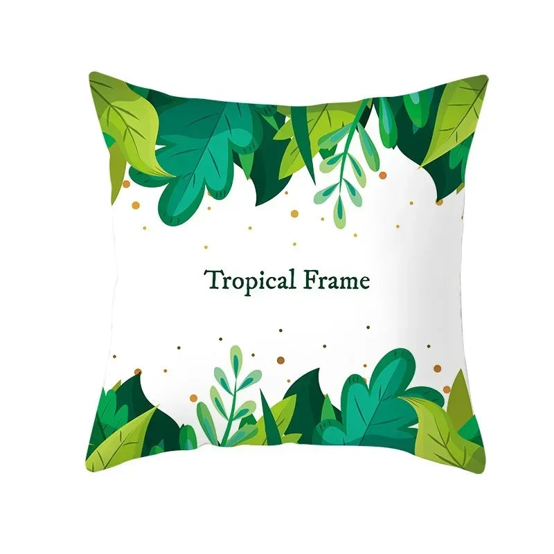 Flamingo Flower Rainforest Cushion Cover with Tropical Plant Animal Pattern by Axyaa