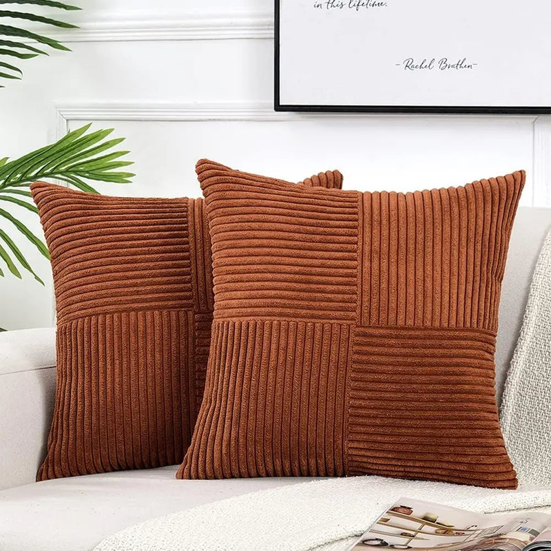 Corduroy Boho Throw Pillow Covers 18x18 Inch for Home Decor - Axyaa