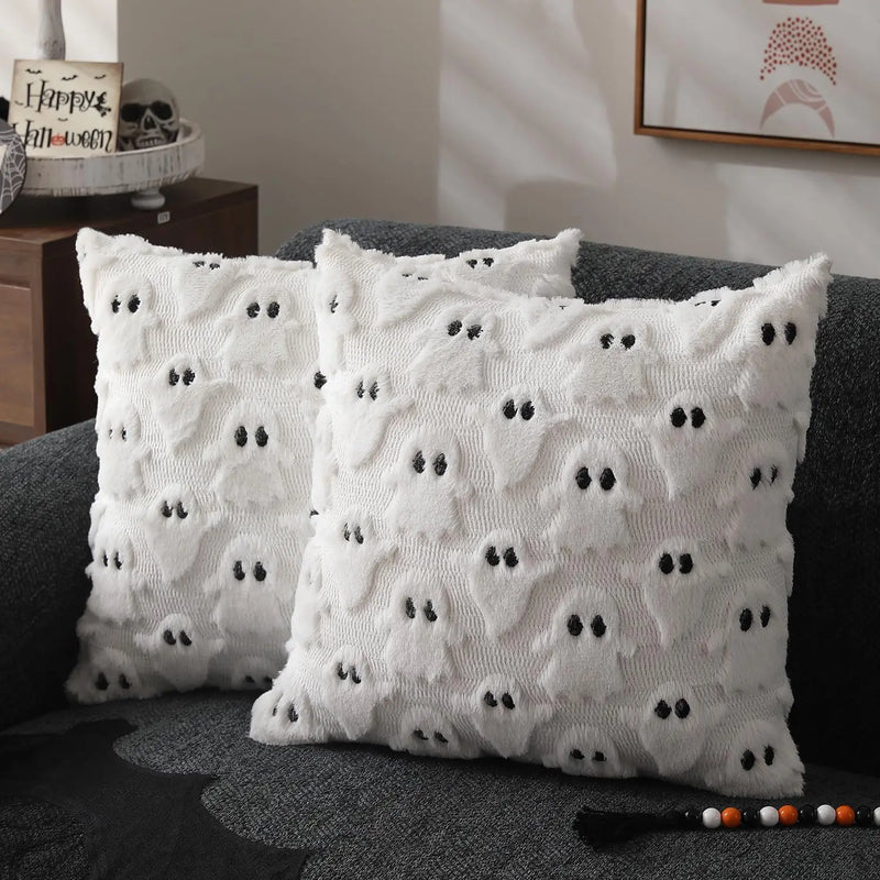 Axyaa White Ghost Faux Fur Christmas Pillow Covers 18x18 Inch