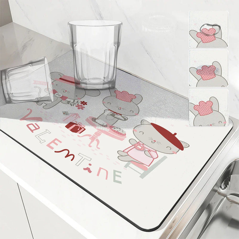 Axyaa Crabbit Lines Desk Drain Pad: Non-slip Heat Resistant Kitchen Mat