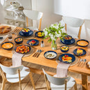 Axyaa Blue Stoneware Dinner Set with Embossment Design, 16/32 Piece Plates Bowls Set