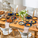 Axyaa Stoneware Dinner Set Blue Embossment Plates 16/32 Piece - Dinnerware Bowls Plates