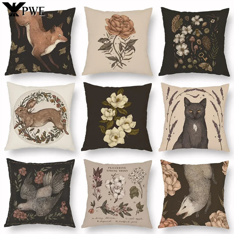 Axyaa Retro Flower Fox Pillowcase in Peach Skin Velvet.
