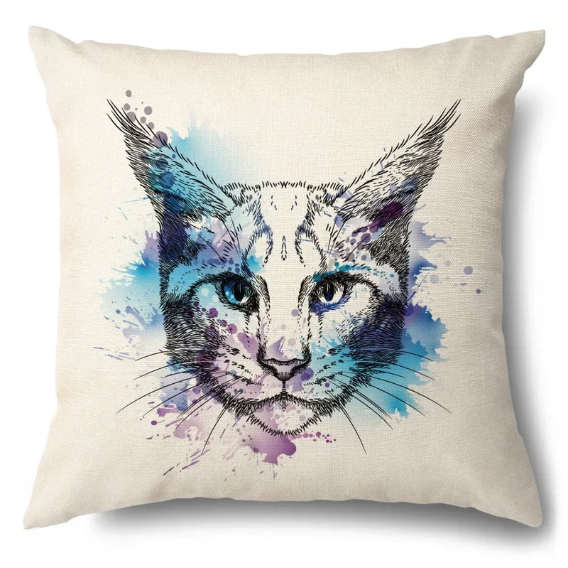 Axyaa Cartoon Kitty Cat Linen Pillowcase for Bed, Couch, and Sofa Décor