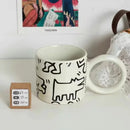 Axyaa Ceramic Round Handle Mugs White Black Splash-ink Tea Milk Water Cup