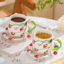 Axyaa Ceramic Strawberry Coffee Cup and Saucer Set with Embossed Design
