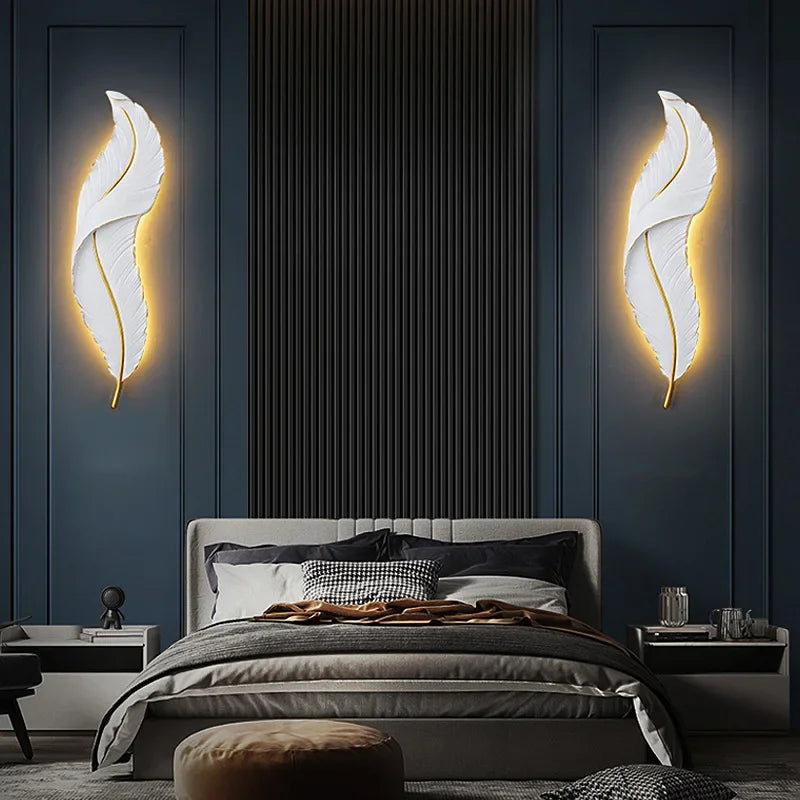 LED Feather Wall Lamp Living Room Hotel Bedroom Sconces Axya Lighting Luster