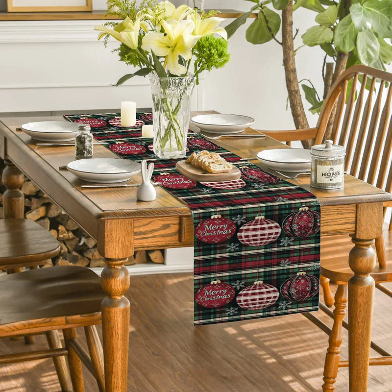 Axyaa Christmas Snowflake Checkered Table Runner for Dining and Party Decor
