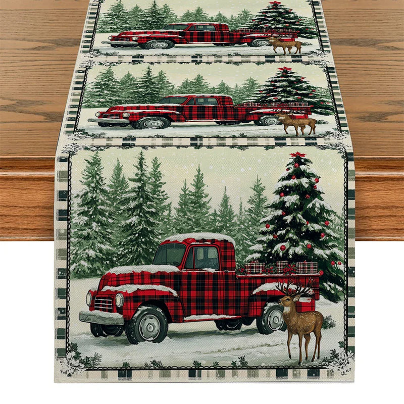 Axyaa Christmas Table Runner Farmhouse Kitchen Decor Dining Holiday Party