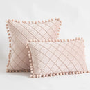 Axyaa Velvet Yellow Lumbar Pillow Cover with Pompoms & Tassels