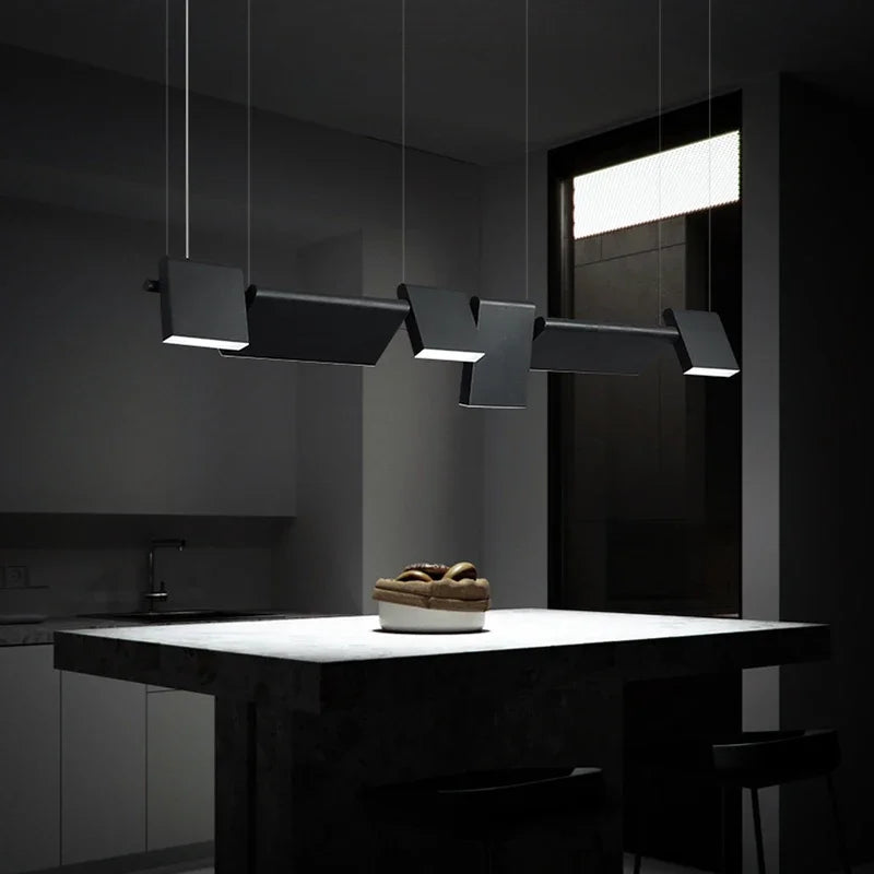 Axyaa Black LED Chandelier: Nordic Design, Rotatable, Dining Room Decor, Bar Loft Hanging Lights