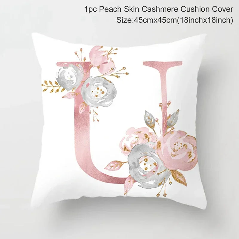 Axyaa Pink Letterwork Cushion Cover 45*45cm, Wedding Party Decor, Elegant Wedding Pillow