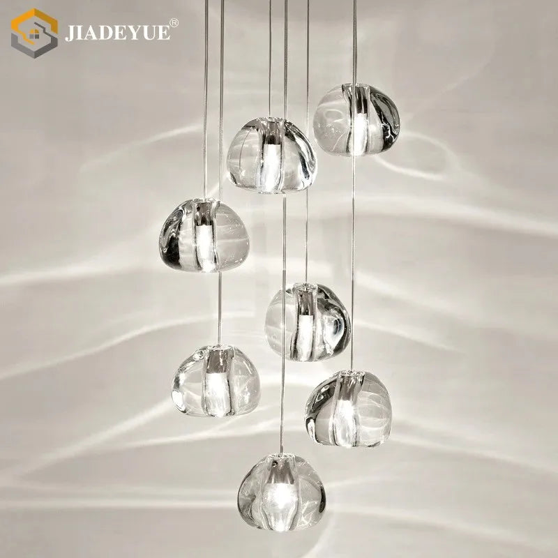 Axyaa Nordic LED Pendant Lights | Suspended Staircase Crystal Ball Decorative Indoor Lighting