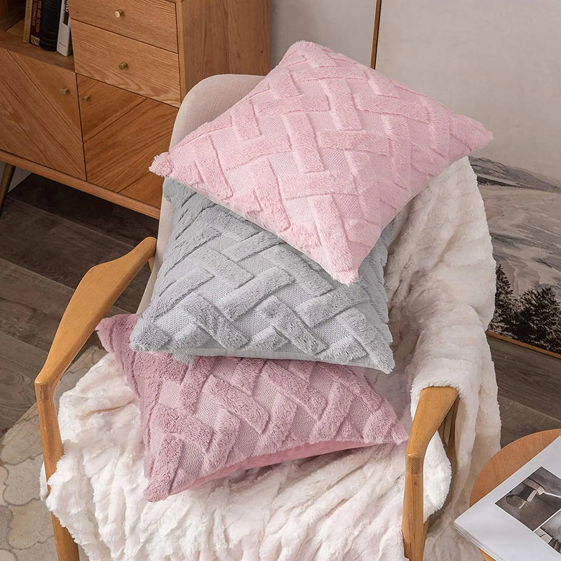 Rustic Embroidered Faux Wool Pillowcase for Sofa Living Room by Axyaa
