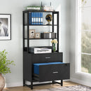 Axyaa Vertical File Cabinet with Lock & Bookshelf | Modern Filing Cabinet & Printer Stand
