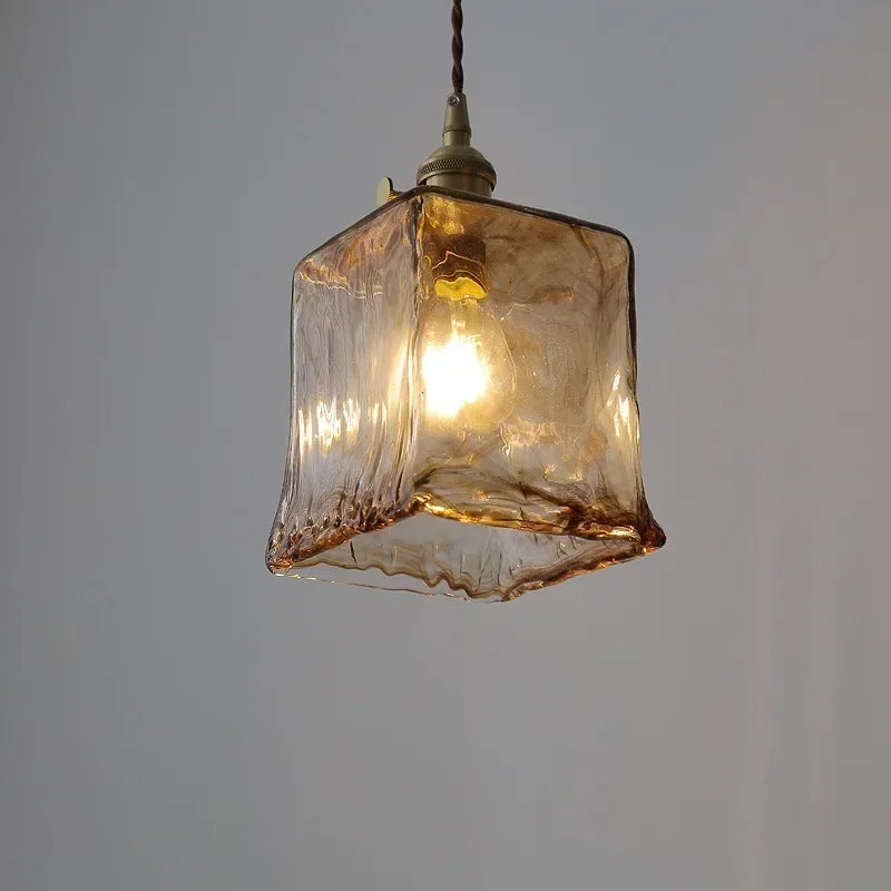 Amber Glass Pendant Lamp LED E27 Hanging Light by Axyaa