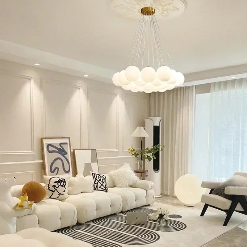 Axyaa White Moon Ball Ceiling Light for Living Room Bedroom Chandelier