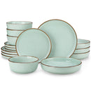 Axyaa LOIRE 16/32 Piece Green Stoneware Dinnerware Set for Oven - 4 Plates/Bowls