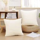 Axyaa Luxury Faux Fur Striped Pillow Covers White