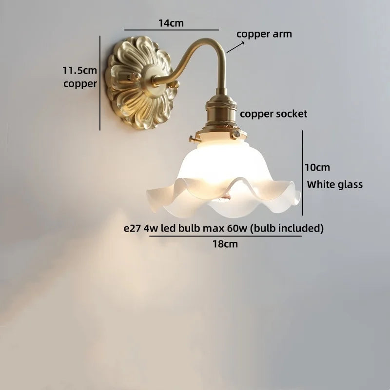 Axyaa Nordic LED Wall Lamps Interior Living Room Decor Antique Brass Resin Flower Design