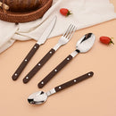 Axyaa Stainless Steel Wooden Handle Cutlery Set - 16Pcs Flatware Steak Knife Fork Spoon