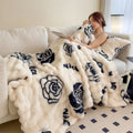 Axyaa Luxury Floral Fluffy Plush Blanket | Faux Rabbit Fur Sofa Throw Queen Size