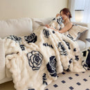 Axyaa Luxury Floral Fluffy Plush Blanket | Faux Rabbit Fur Sofa Throw Queen Size