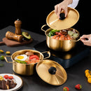 Axyaa Stainless Steel Ramen Pot with Golden Cover - Double Ears Cookware